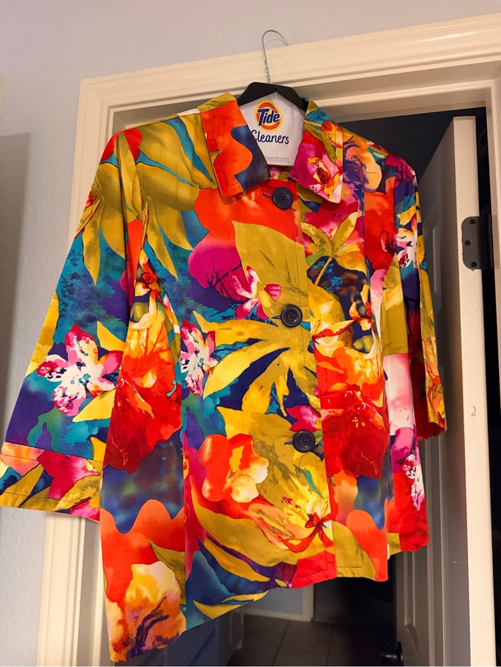 Erin London Watercolor Floral Jacket 2X Bold Tropical Button Front